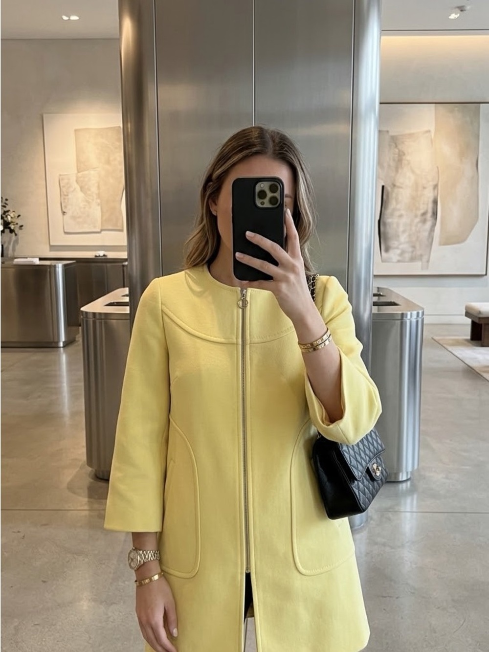 Zara Yellow Zip-Front Trench Coat size S